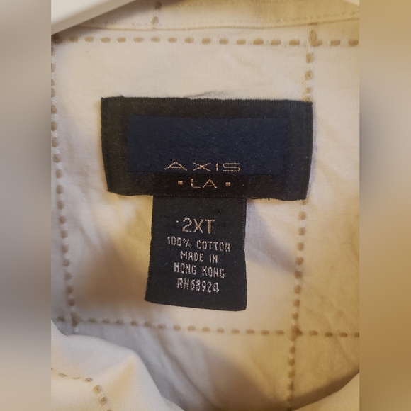 AXIS LA Camp Shirt Men's 2XT Button Down Casual Square Stitching Beige Cotton - Picture 9 of 10